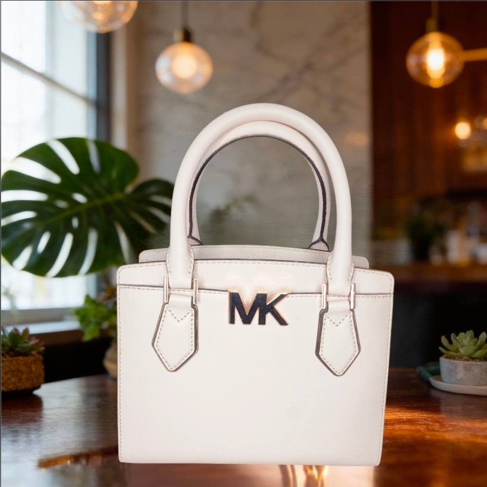 Michael Kors Mott Medium Top Handle Satchel In Powder Blush-Saffiano Leather - Picture 12 of 15